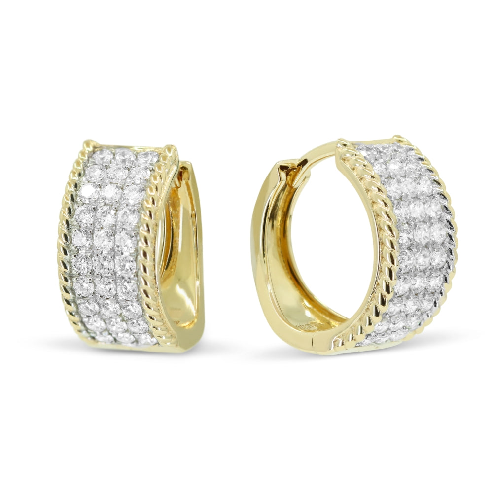 Beautiful Hand Crafted 14K Yellow Gold White Diamond Milano Collection Hoop Earrings With A Hoop Closure