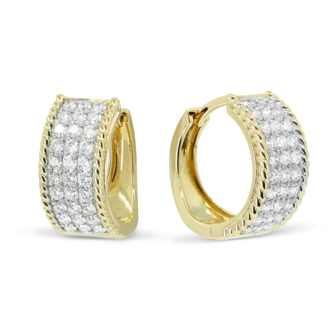 Beautiful Hand Crafted 14K Yellow Gold White Diamond Milano Collection Hoop Earrings With A Hoop Closure