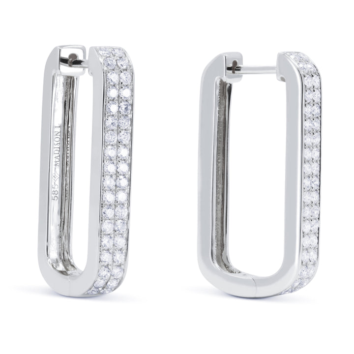 Beautiful Hand Crafted 14K White Gold White Diamond Milano Collection Hoop Earrings With A Hoop Closure