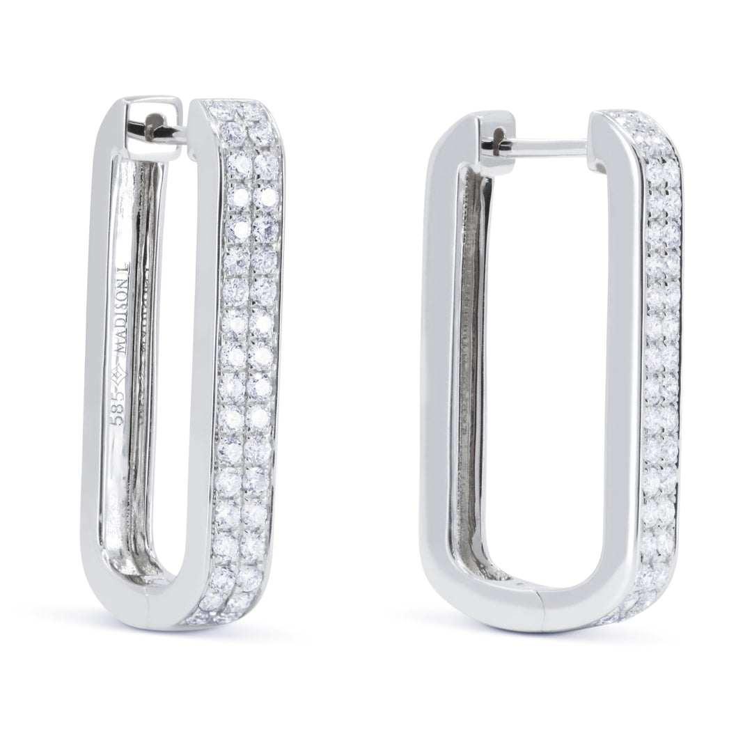 Beautiful Hand Crafted 14K White Gold White Diamond Milano Collection Hoop Earrings With A Hoop Closure