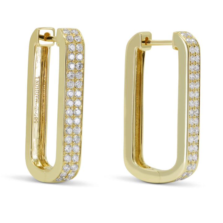 Beautiful Hand Crafted 14K Yellow Gold White Diamond Milano Collection Hoop Earrings With A Hoop Closure