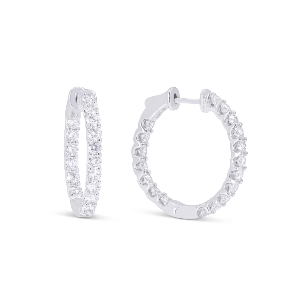 Beautiful Hand Crafted 14K White Gold White Diamond Milano Collection Hoop Earrings With A Hoop Closure