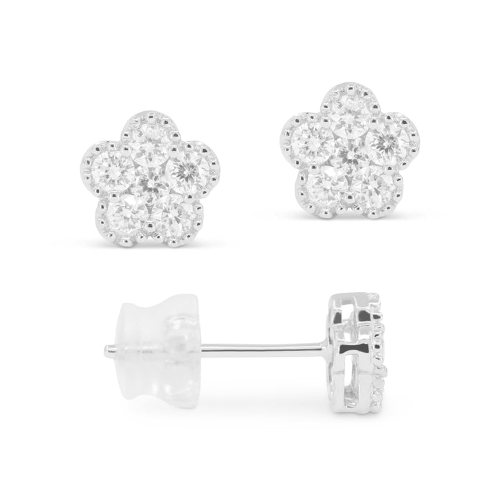 Beautiful Hand Crafted 14K White Gold White Diamond Milano Collection Stud Earrings With A Push Back Closure