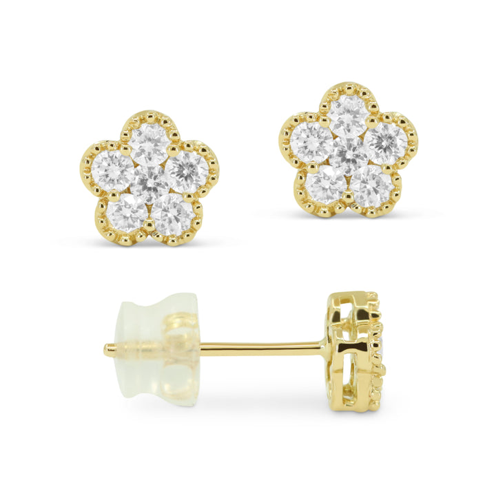 Beautiful Hand Crafted 14K Yellow Gold White Diamond Milano Collection Stud Earrings With A Push Back Closure