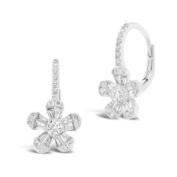 Beautiful Hand Crafted 14K White Gold White Diamond Milano Collection Drop Dangle Earrings With A Lever Back Closure