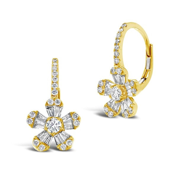 Beautiful Hand Crafted 14K Yellow Gold White Diamond Milano Collection Drop Dangle Earrings With A Lever Back Closure