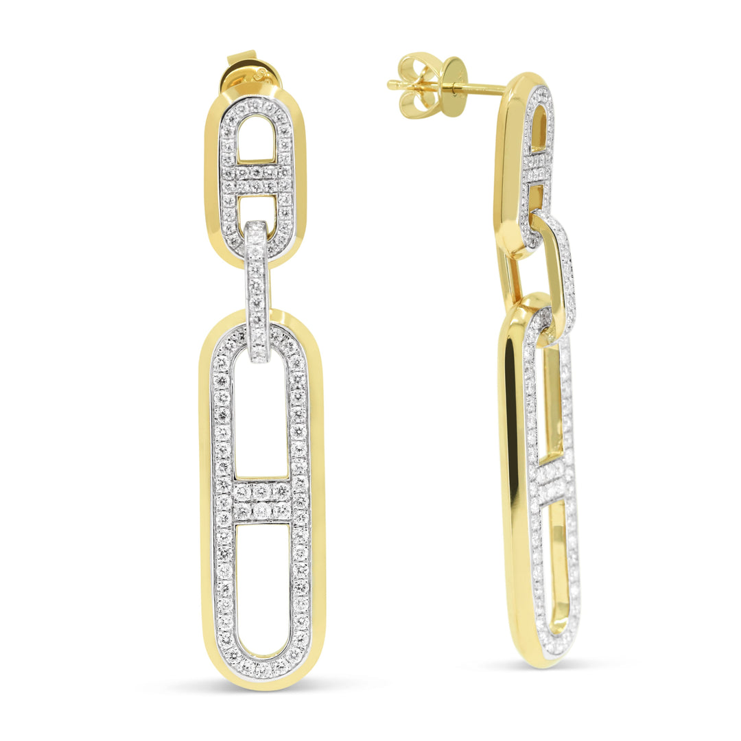 Beautiful Hand Crafted 14K Two Tone Gold White Diamond Milano Collection Drop Dangle Earrings With A Push Back Closure