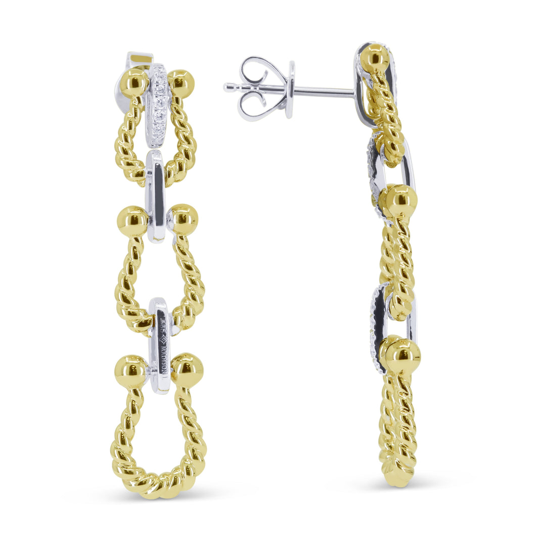 Beautiful Hand Crafted 14K Two Tone Gold White Diamond Milano Collection Drop Dangle Earrings With A Push Back Closure