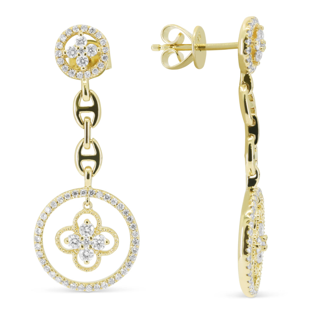 Beautiful Hand Crafted 14K Yellow Gold White Diamond Milano Collection Drop Dangle Earrings With A Push Back Closure