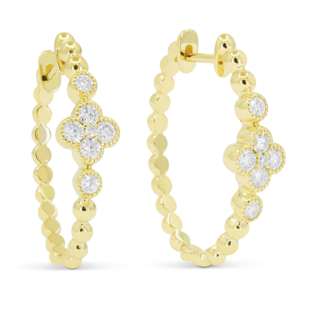 Beautiful Hand Crafted 14K Yellow Gold White Diamond Milano Collection Hoop Earrings With A Hoop Closure