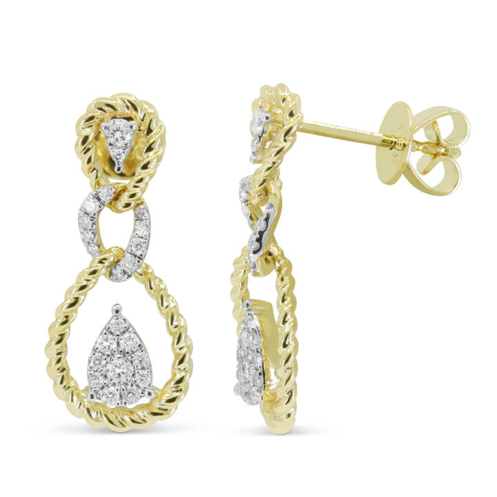 Beautiful Hand Crafted 14K Two Tone Gold White Diamond Milano Collection Drop Dangle Earrings With A Push Back Closure