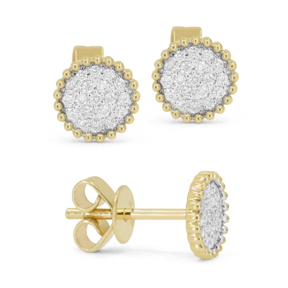 Beautiful Hand Crafted 14K Yellow Gold White Diamond Milano Collection Stud Earrings With A Push Back Closure