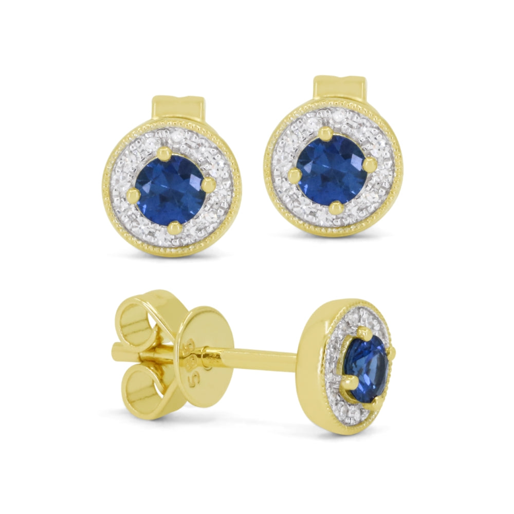 Beautiful Hand Crafted 14K Yellow Gold  Sapphire And Diamond Arianna Collection Stud Earrings With A Push Back Closure