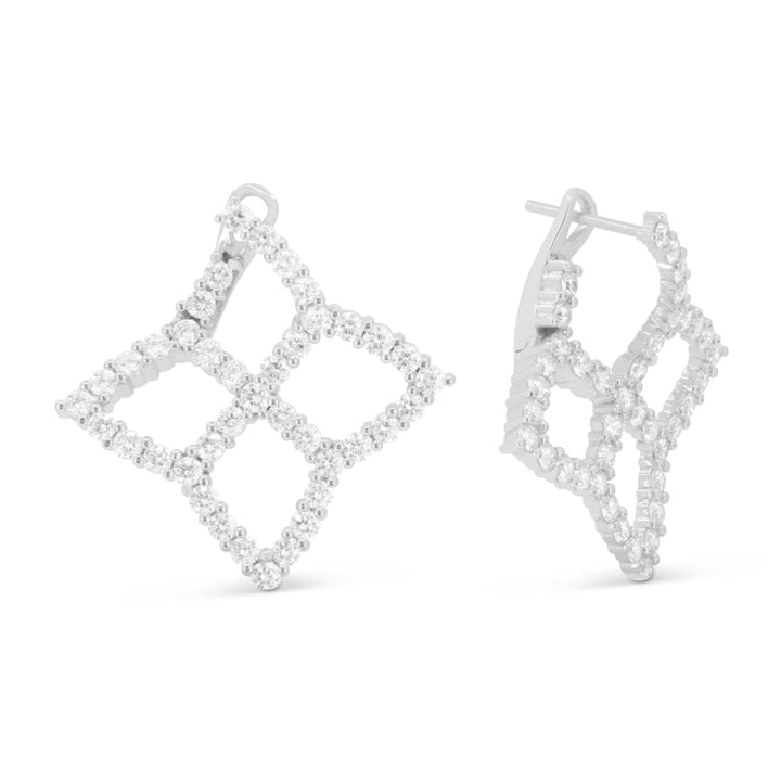 Beautiful Hand Crafted 14K White Gold White Diamond Milano Collection Stud Earrings With A Lever Back Closure