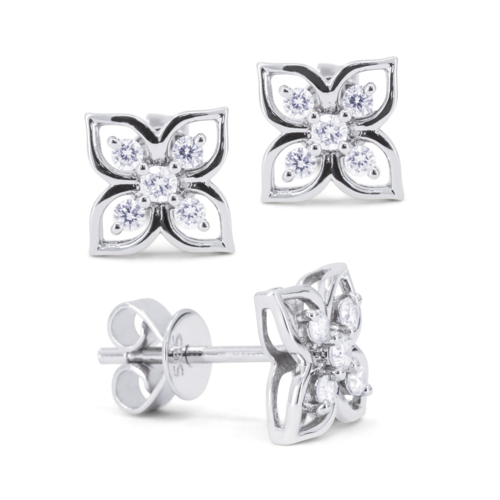 Beautiful Hand Crafted 14K White Gold White Diamond Milano Collection Stud Earrings With A Push Back Closure