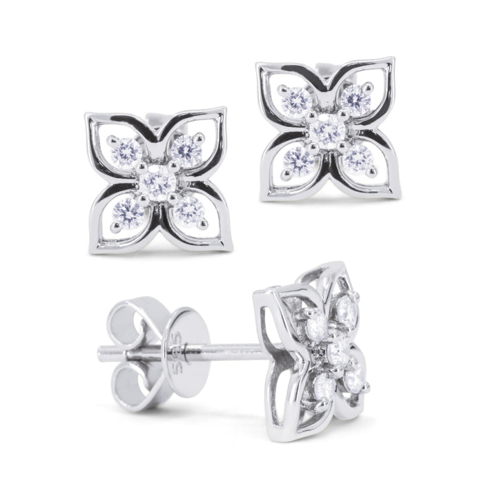 Beautiful Hand Crafted 14K White Gold White Diamond Milano Collection Stud Earrings With A Push Back Closure