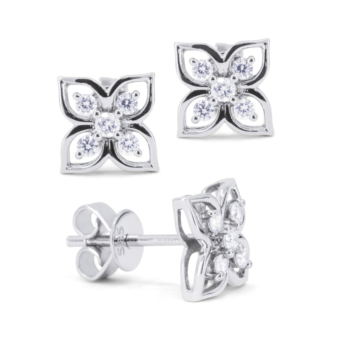 Beautiful Hand Crafted 14K White Gold White Diamond Milano Collection Stud Earrings With A Push Back Closure