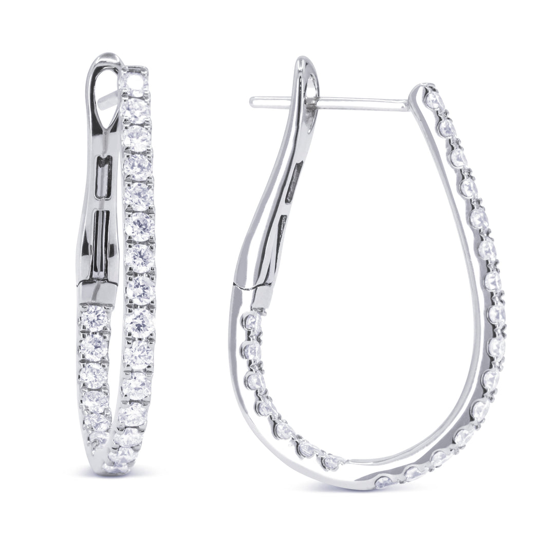 Beautiful Hand Crafted 14K White Gold White Diamond Milano Collection Hoop Earrings With A Hoop Closure