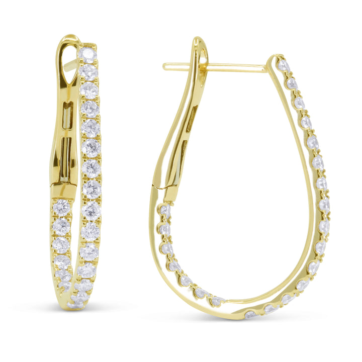 Beautiful Hand Crafted 14K Yellow Gold White Diamond Milano Collection Hoop Earrings With A Hoop Closure