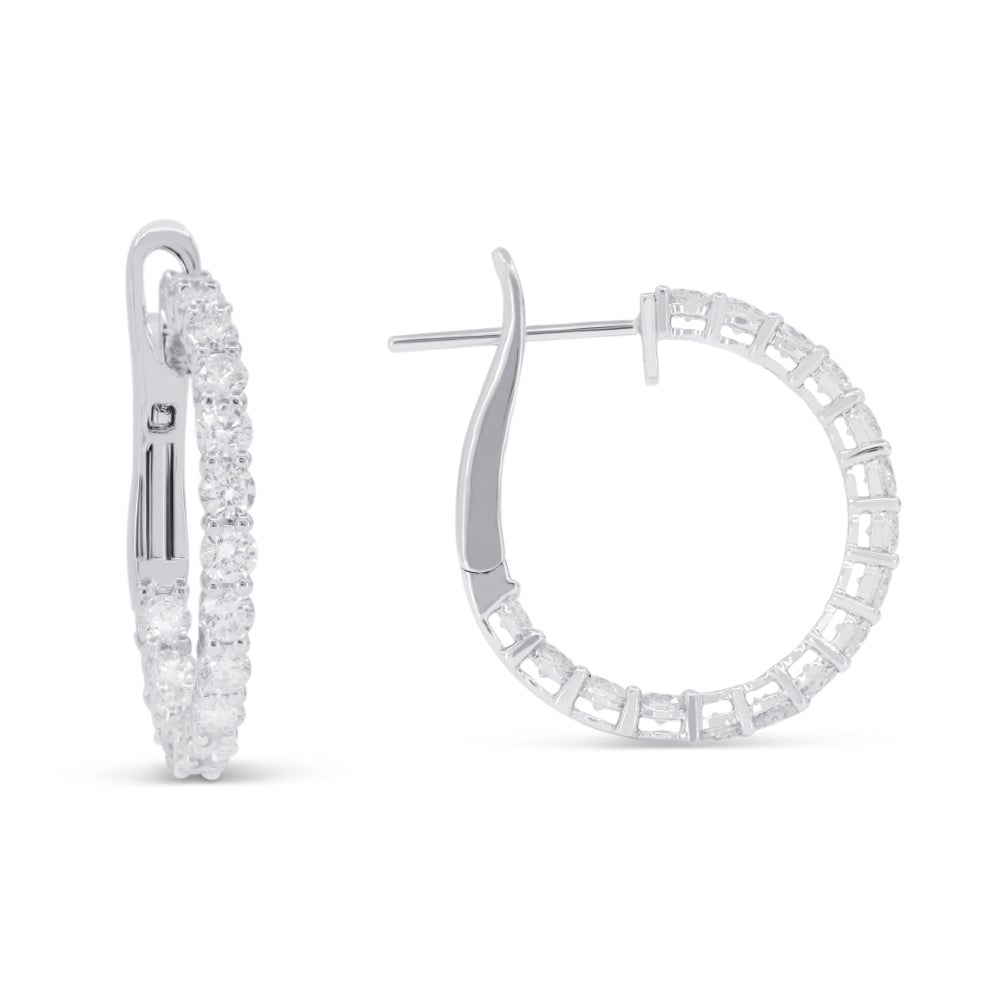 Beautiful Hand Crafted 14K White Gold White Diamond Milano Collection Hoop Earrings With A Hoop Closure