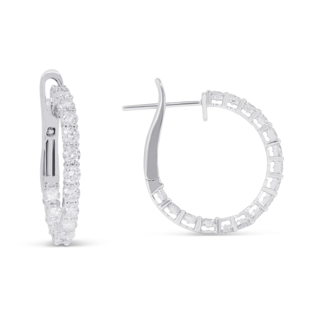 Beautiful Hand Crafted 14K Yellow Gold White Diamond Milano Collection Hoop Earrings With A Hoop Closure