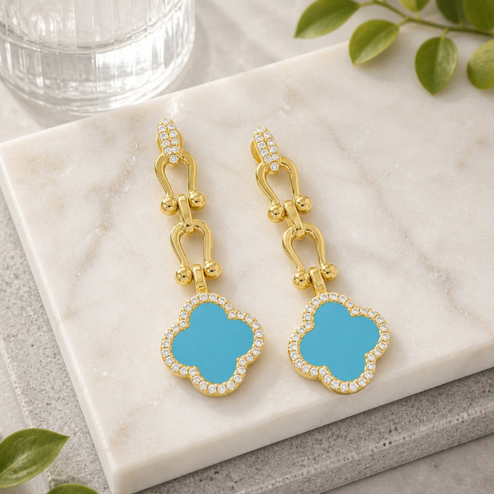 E1814 - 14K Yellow Gold Flower Drop Earrings