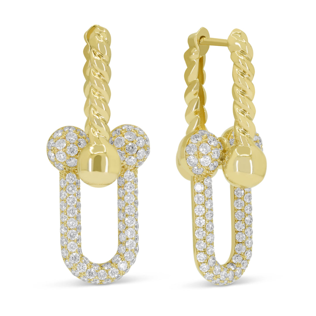 Beautiful Hand Crafted 14K Yellow Gold White Diamond Milano Collection Drop Dangle Earrings With A Lever Back Closure