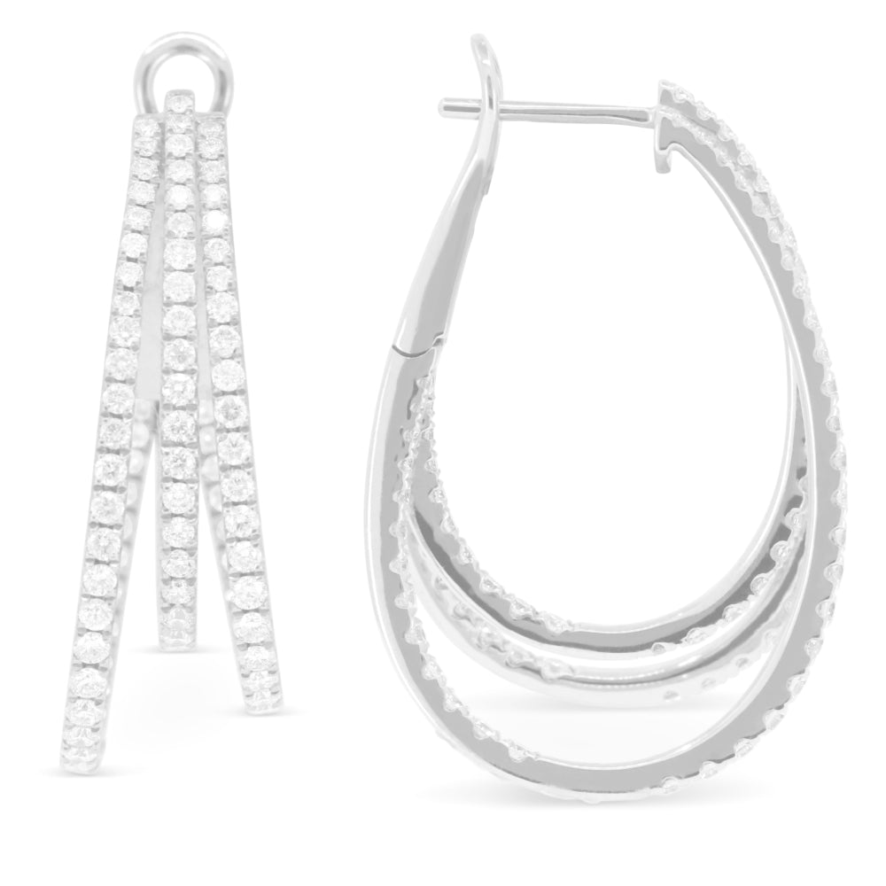 Beautiful Hand Crafted 14K White Gold White Diamond Milano Collection Hoop Earrings With A Hoop Closure