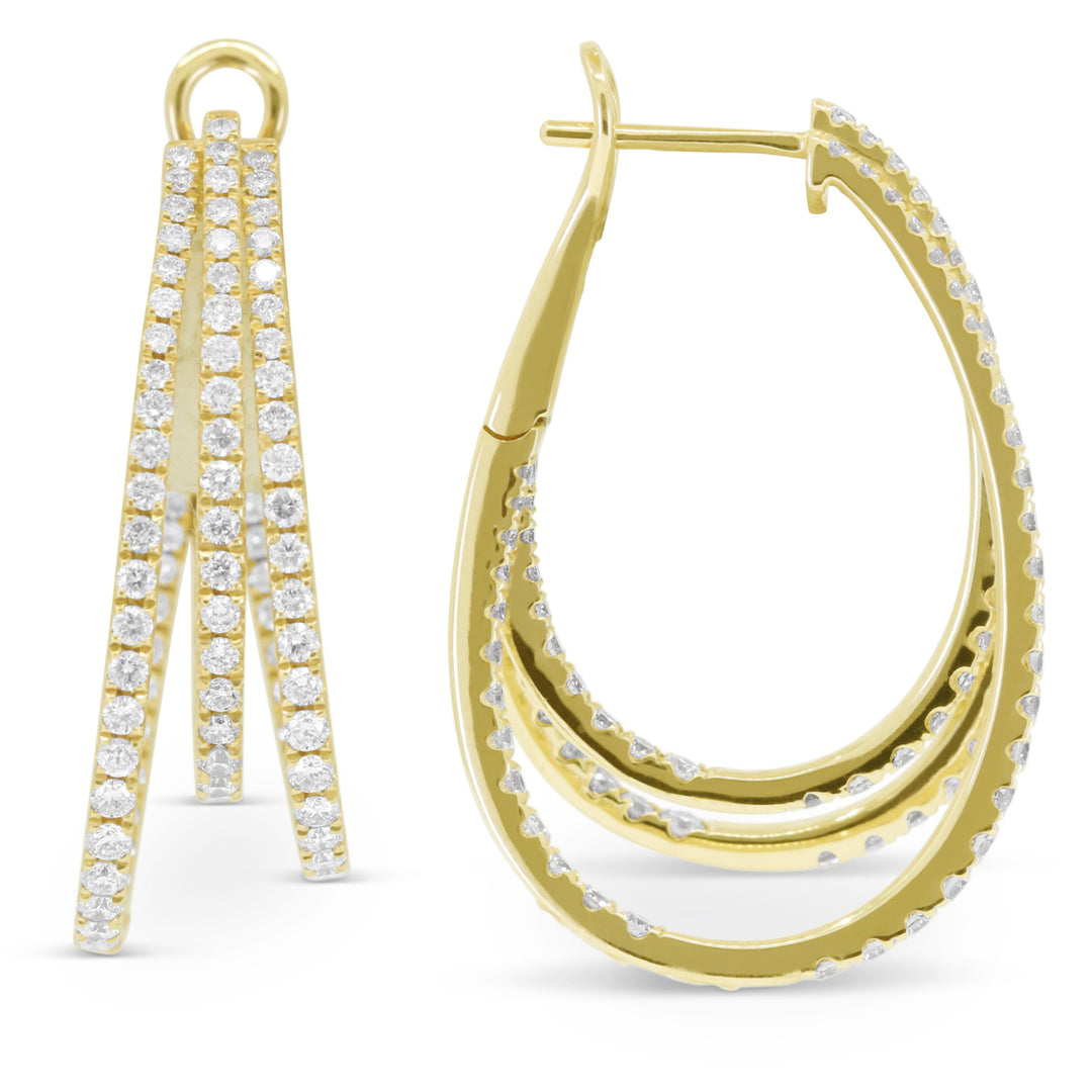 Beautiful Hand Crafted 14K Yellow Gold White Diamond Milano Collection Hoop Earrings With A Hoop Closure