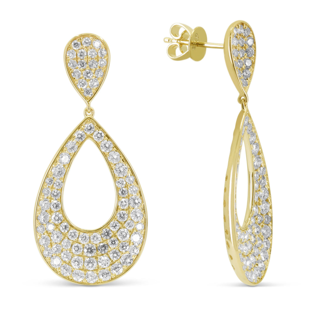 Beautiful Hand Crafted 14K Yellow Gold White Diamond Milano Collection Drop Dangle Earrings With A Push Back Closure