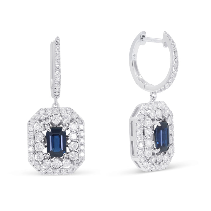 Beautiful Hand Crafted 14K White Gold  Sapphire And Diamond Arianna Collection Drop Dangle Earrings With A Lever Back Closure