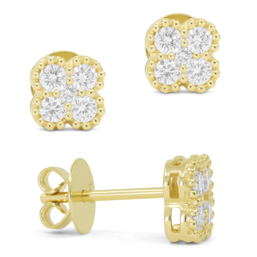 Beautiful Hand Crafted 14K Yellow Gold White Diamond Milano Collection Stud Earrings With A Push Back Closure