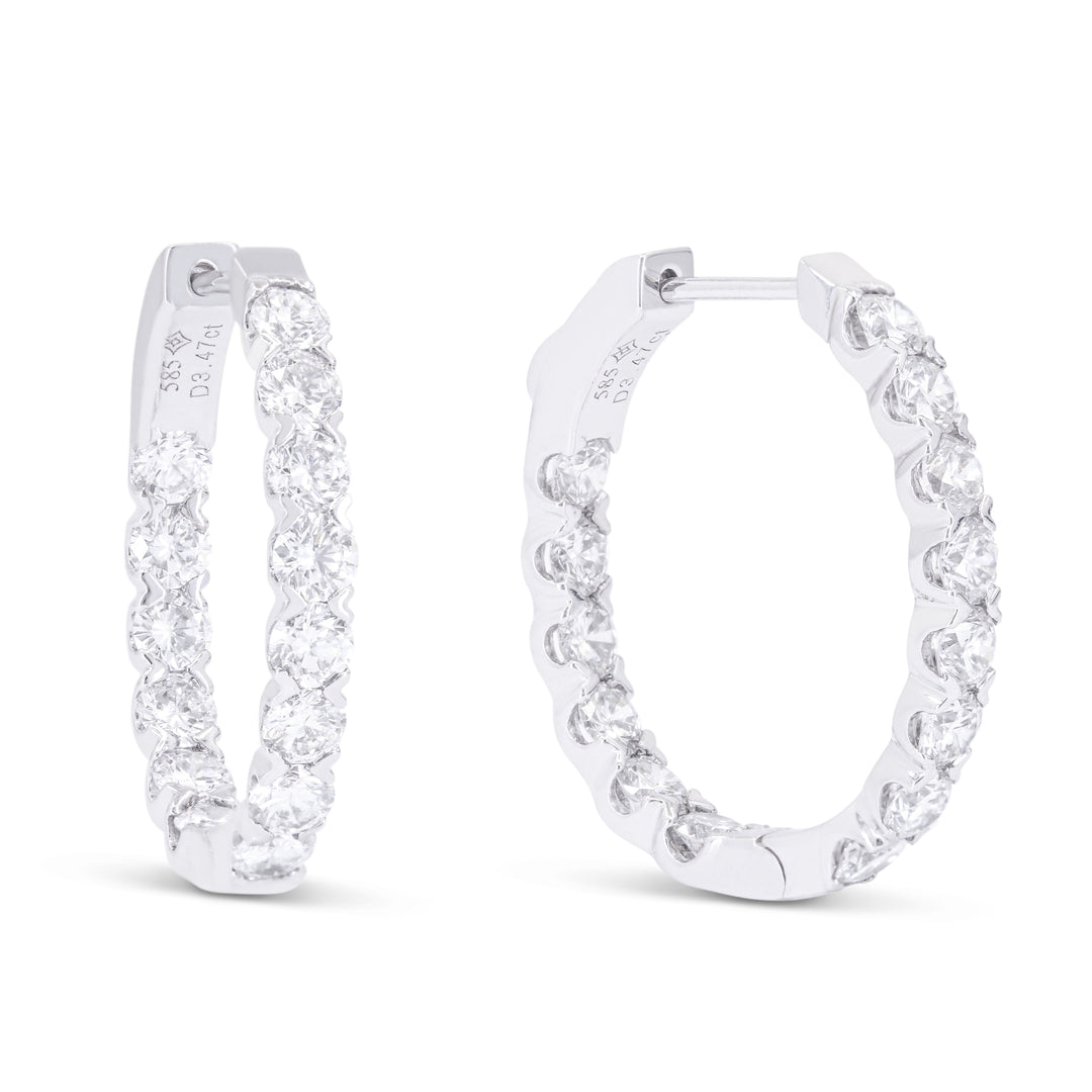 Beautiful Hand Crafted 14K White Gold White Diamond Milano Collection Hoop Earrings With A Hoop Closure