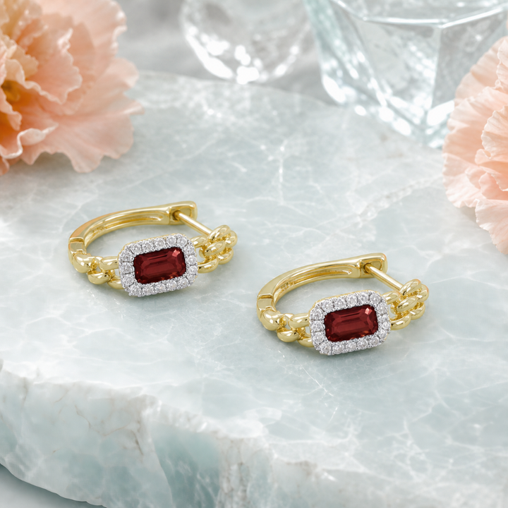 Madison L 14K Yellow Gold Garnet Hoop Earrings - style E1823GAY