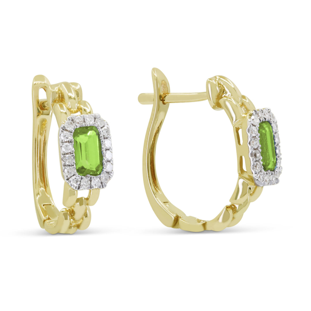 Beautiful Hand Crafted 14K Yellow Gold 3X5MM Peridot And Diamond Essentials Collection Hoop Earrings With A Hoop Closure