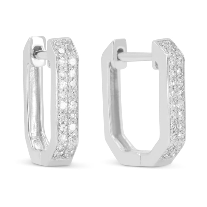 Beautiful Hand Crafted 14K White Gold White Diamond Milano Collection Hoop Earrings With A Hoop Closure