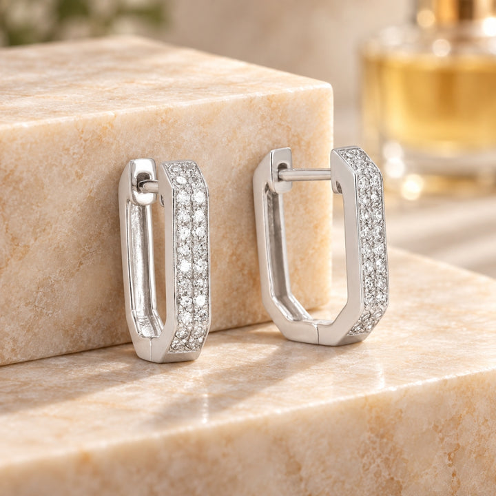 E1825 - 14K Gold Diamond Paperclip Hoop Earrings