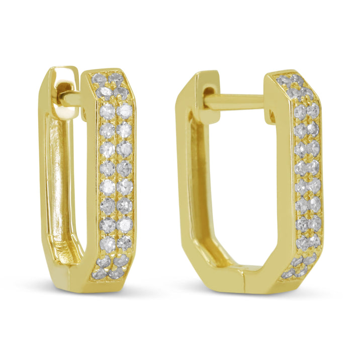 Beautiful Hand Crafted 14K Yellow Gold White Diamond Milano Collection Hoop Earrings With A Hoop Closure