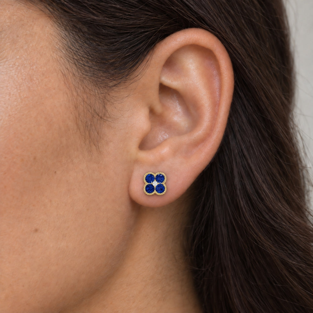 E1826 - 14K Gold Diamond Flower Stud Earrings