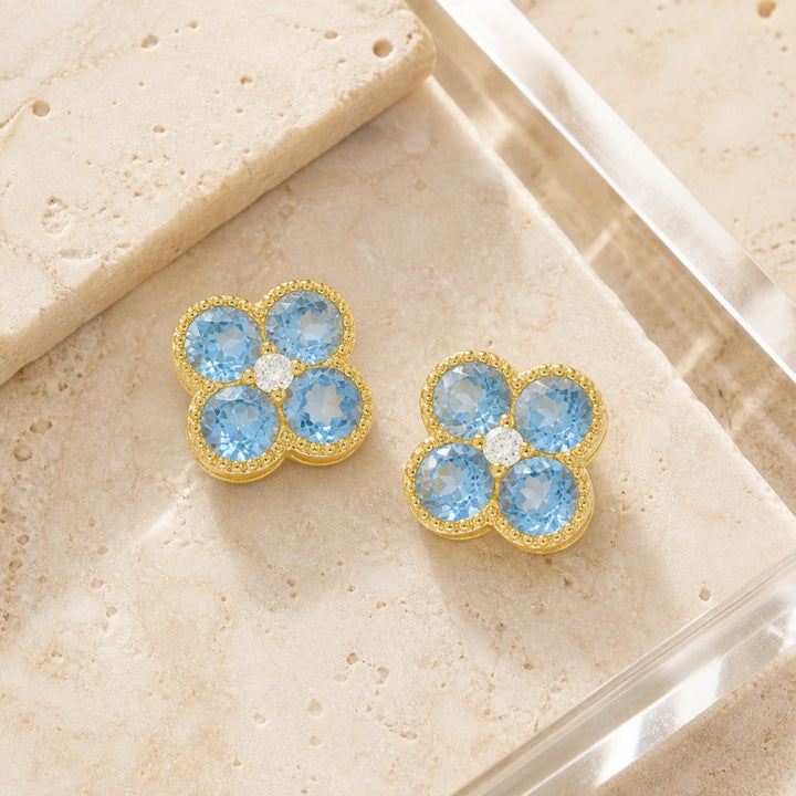E1826 - 14K Gold Diamond Flower Stud Earrings
