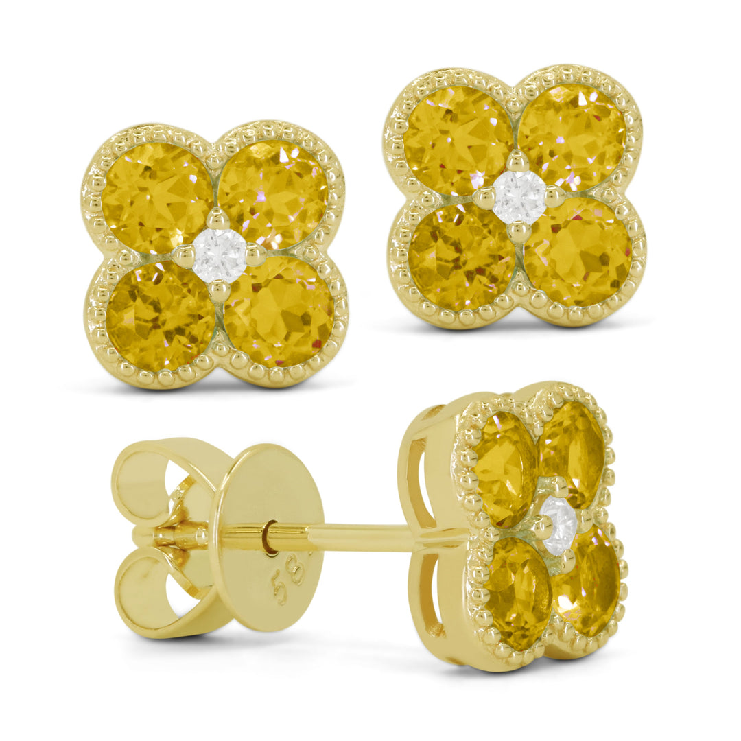 Beautiful Hand Crafted 14K Yellow Gold 3MM Citrine And Diamond Essentials Collection Stud Earrings With A Push Back Closure