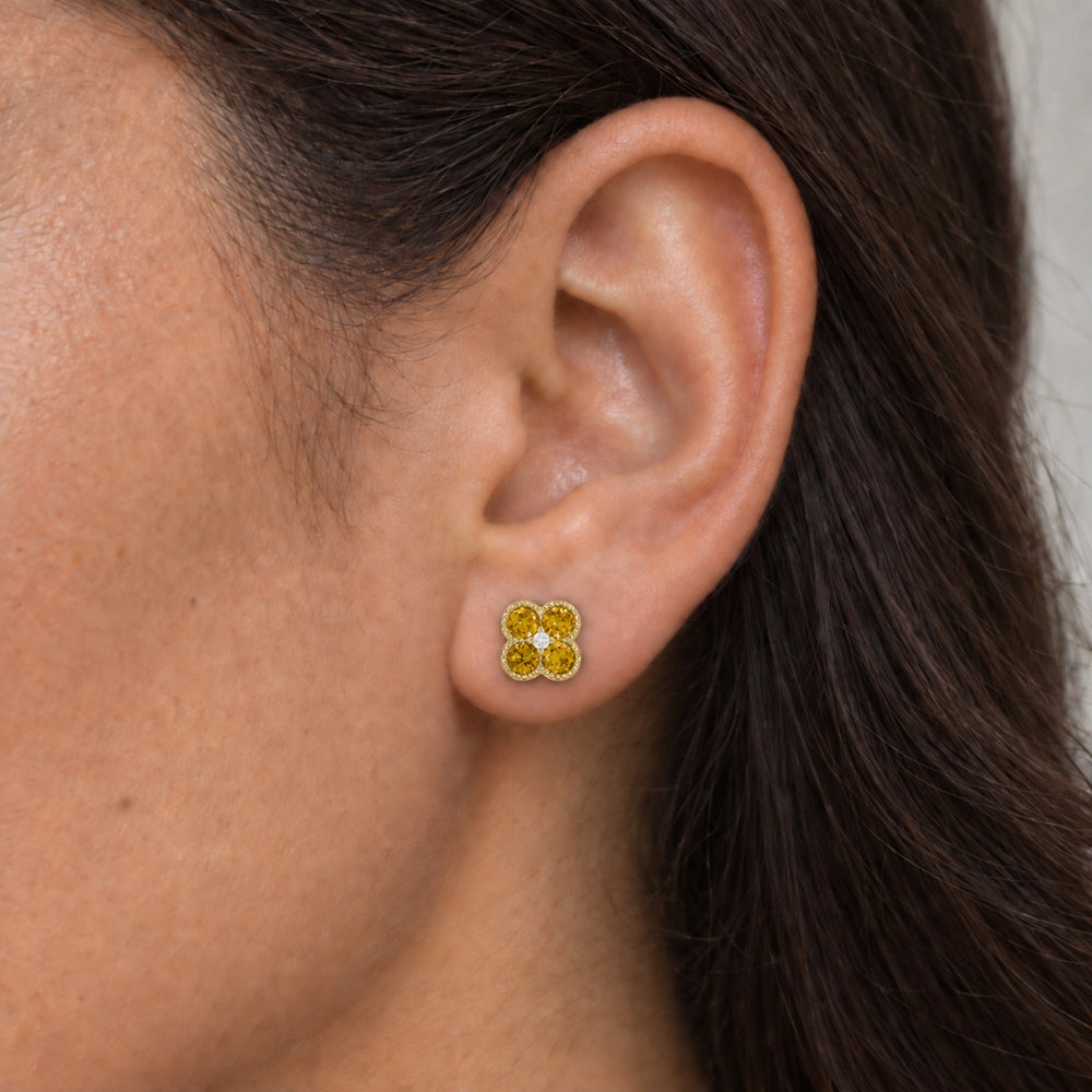 E1826 - 14K Gold Diamond Flower Stud Earrings