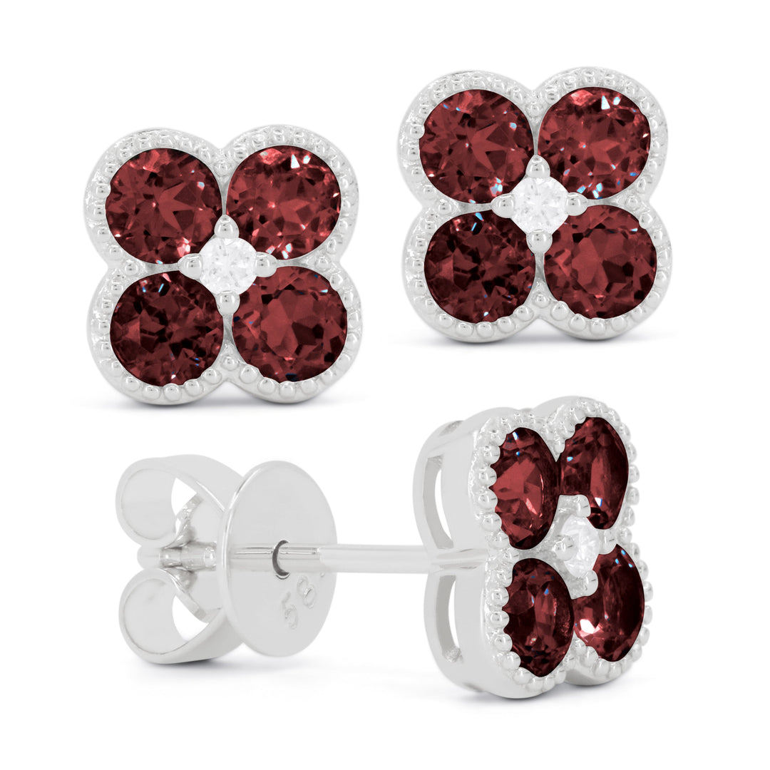 Beautiful Hand Crafted 14K White Gold 3MM Garnet And Diamond Essentials Collection Stud Earrings With A Push Back Closure