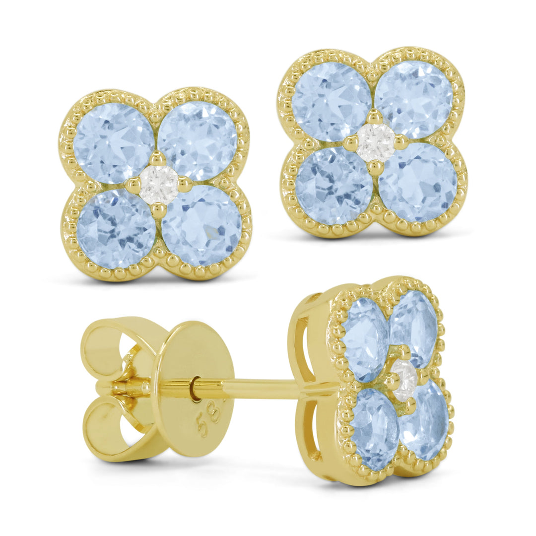 Beautiful Hand Crafted 14K Yellow Gold 3MM London Blue Topaz And Diamond Essentials Collection Stud Earrings With A Push Back Closure