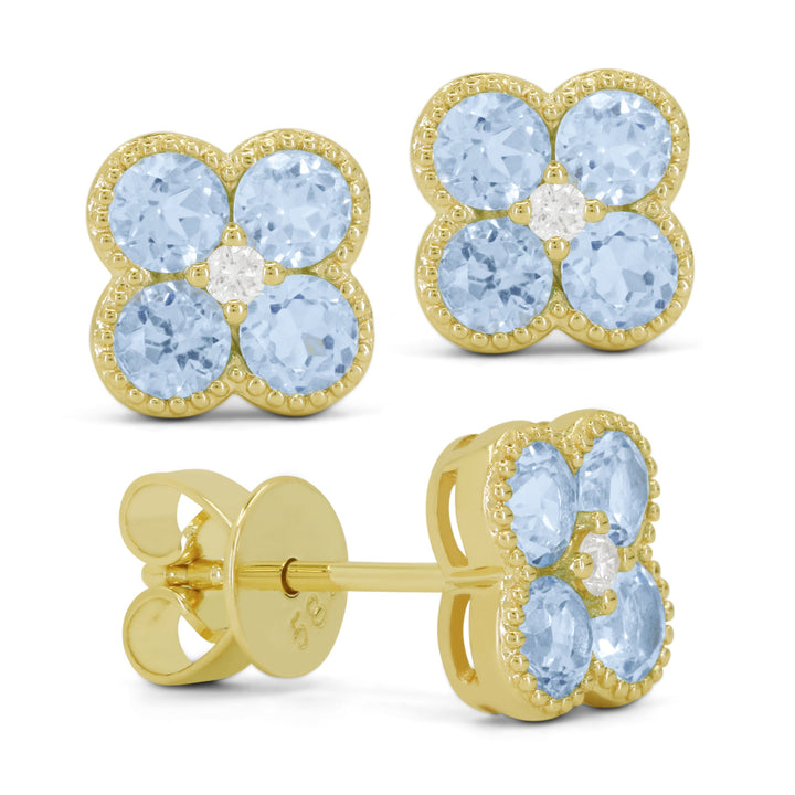 Beautiful Hand Crafted 14K Yellow Gold 3MM London Blue Topaz And Diamond Essentials Collection Stud Earrings With A Push Back Closure