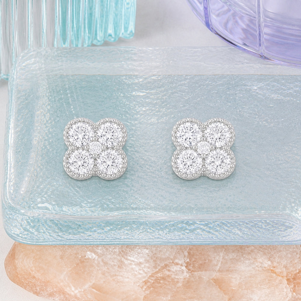 E1826 - 14K Gold Diamond Flower Stud Earrings