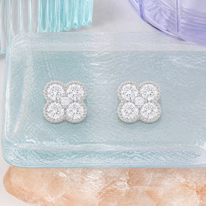 E1826 - 14K Gold Diamond Flower Stud Earrings