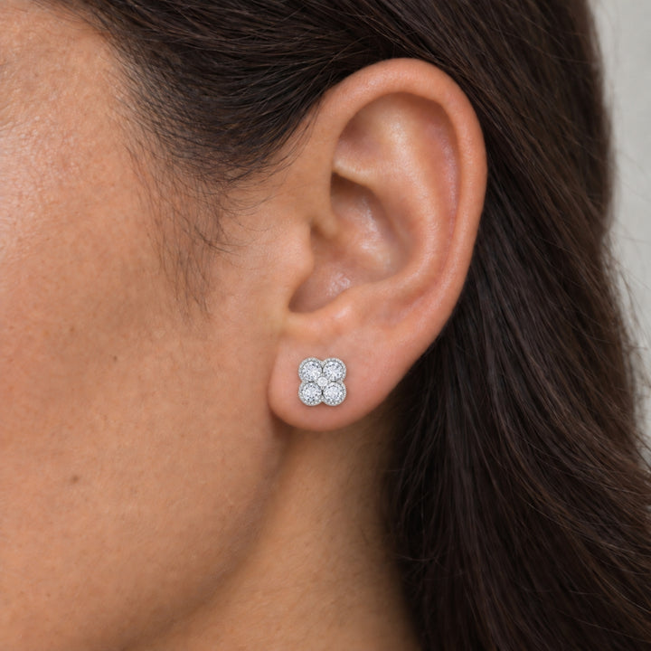 E1826 - 14K Gold Diamond Flower Stud Earrings
