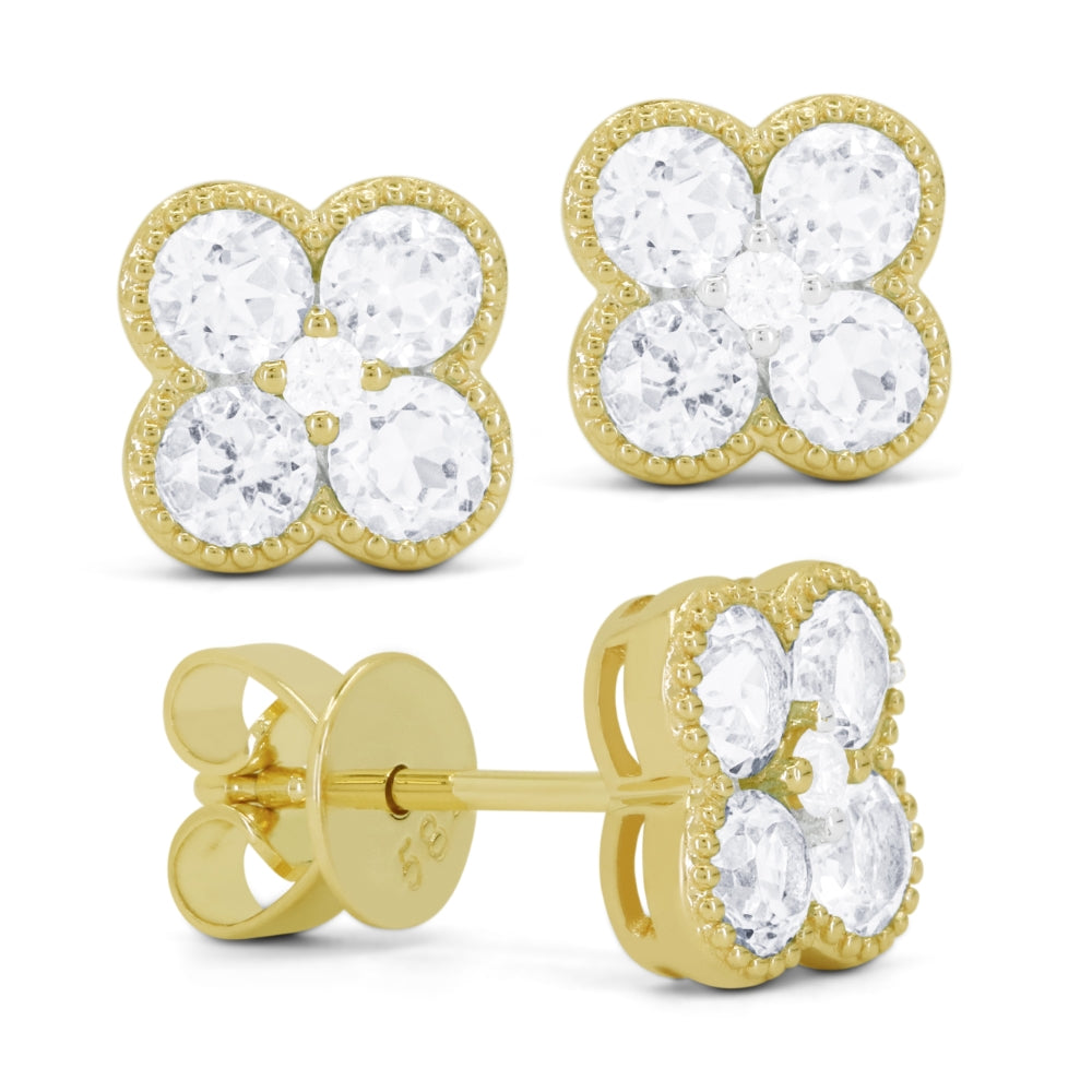 Beautiful Hand Crafted 14K Yellow Gold White Diamond Essentials Collection Stud Earrings With A Push Back Closure
