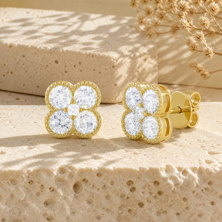 Madison L 14K Yellow Gold Diamond Flower Stud Earrings - style E1826Y